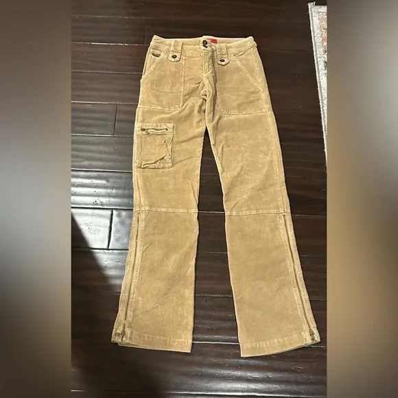 Miss Sixty VTG Women’s Corduroy Beige Cargo w Zipper Flared Legs 29